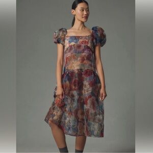 Anthropologie Puff-Sleeve Off-The-Shoulder
Drop-Waist Sheer Midi Dress Size XS